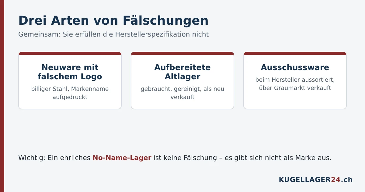 Drei Arten von gefälschten Kugellagern: Neuware mit falschem Logo, aufbereitete Altlager, Ausschussware