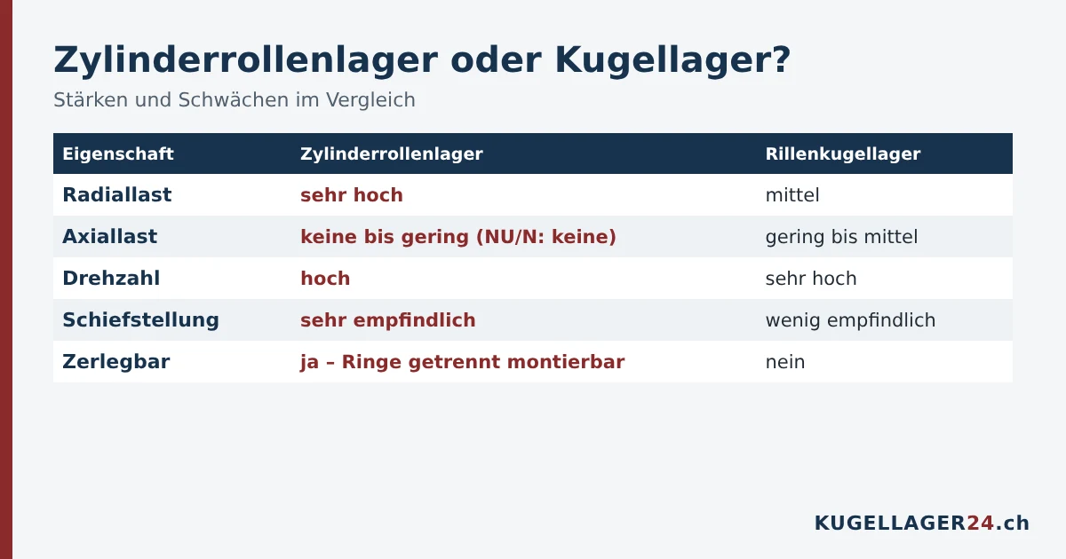 Zylinderrollenlager und Rillenkugellager im Vergleich